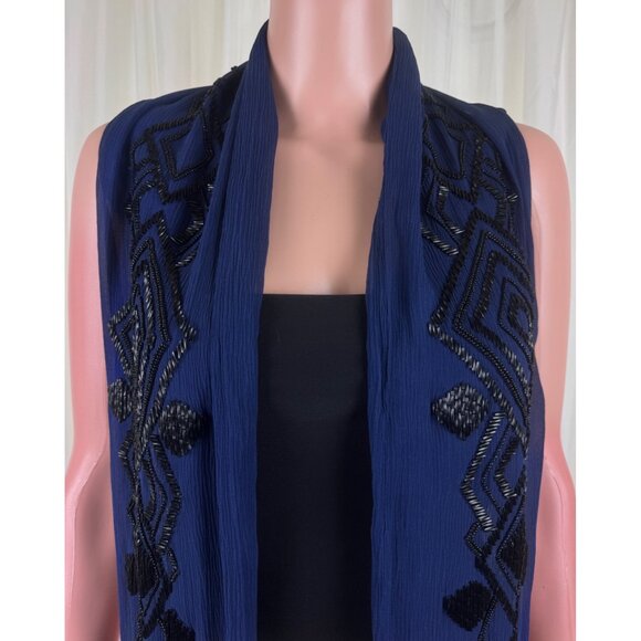Women's Talbots Beaded Silk Scarf Midnight Blue Navy Blue - Picture 6 of 12